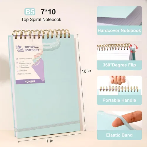 Miniatura 3 de Yoment Cuaderno de espiral superior, bloc de notas de tapa dura, 240 páginas, cuadernos de espiral encuadernados en la parte superior, 7 x 10