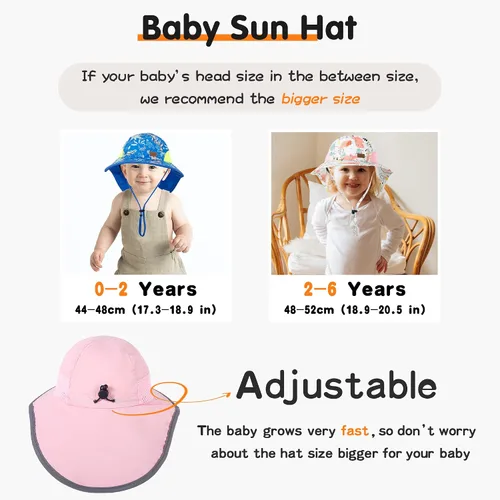 Miniatura 2 de Sombrero de sol para bebé, sombreros de protección solar para niños pequeños, UPF 50+, gorra de playa de verano al aire libre para niños y niñas