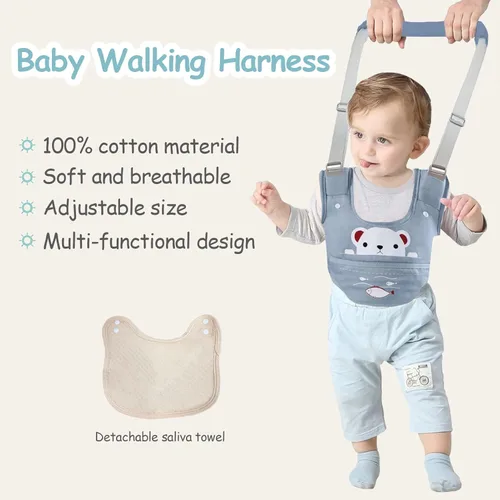 Miniatura 7 de Arnés de mano para caminar para bebé, cinturón ajustable para niños pequeños, arnés para caminar de pie, ayudante de aprendizaje con entrepierna Azul
