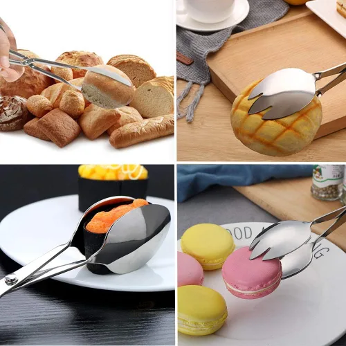 Miniatura 7 de Paquete de 2 pinzas para bufé, pinzas de ensalada de acero inoxidable, pinzas para servir para cocina del hogar, pasteles, pan, catering, fiesta
