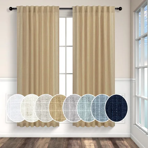 Miniatura 80 de Cortinas de lino azul de 84 pulgadas de largo para sala de estar; juego de 2 paneles con lengüeta trasera; cortinas con dobladillo para barra; Azul