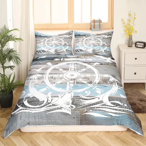 Miniatura 2 de Erosebridal Funda de edredón de ancla náutica, juego de ropa de cama con brújula oceánica, tamaño individual para niños, adolescentes, adultos