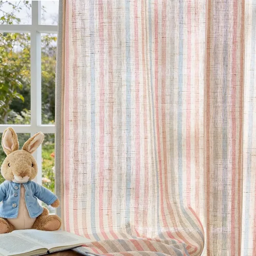 Miniatura 19 de Vangao Cortinas de lino a rayas para sala de estar, dormitorio, casa rural con estampado de rayas de tictac, cortinas impresas con ojales