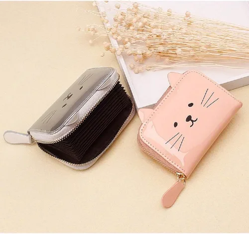 Miniatura 6 de JIUFENG Cartera para mujer con bloqueo RFID, bonito diseño de gato, con cremallera, multiusos, tarjetero pequeño