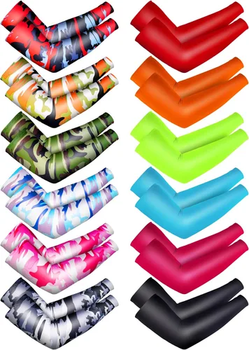 Miniatura 10 de 12 pares de mangas de brazo deportivos para niños, mangas de brazo para baloncesto y béisbol, con protección UV, protección solar, refrigeración