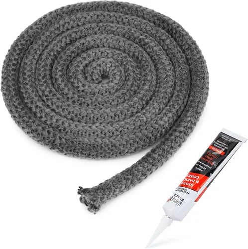 Miniatura 11 de Stanbroil Junta para estufa de leña, sello de cuerda de fibra de vidrio impregnada de grafito de 1/2" x 84" y kit de junta de cemento de alta