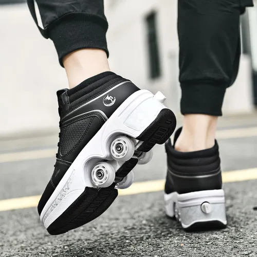 Miniatura 3 de Rueda de deformación de doble hilera Zapatos para caminar automáticos Deformación invisible Patín de ruedas 2 en 1 Patines de polea extraíble