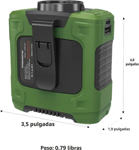 Miniatura 7 de AMKEN Ventilador de cintura, ventilador recargable de clip de cinturón de 10000 mAh, tiempo de funcionamiento de 24 horas, flujo de aire fuerte
