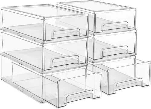 Miniatura 22 de Sorbus 1 cajón grande y 2 pequeños transparentes y apilables – Cajones organizadores de plástico con asas – Cajones de almacenamiento extraíbles