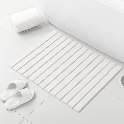 Miniatura 12 de KEYCHAD Tapete de baño plegable de piedra, antideslizante, de tierra de diatomeas, súper absorbente, de secado rápido, elegante y lujoso tapete