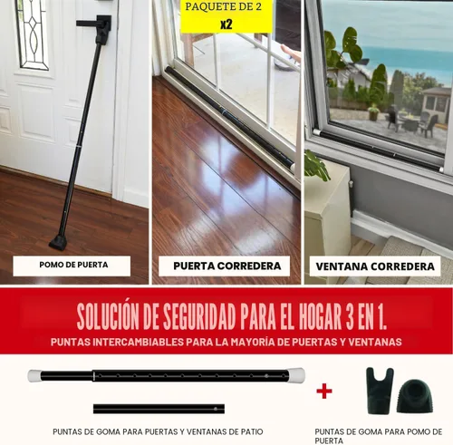 Miniatura 2 de SECURITYMAN Barra de Seguridad 2 en 1 para Puerta y Barra de Seguridad para Puerta Corrediza de Patio (Paquete de 2) con Tapas Intercambiables