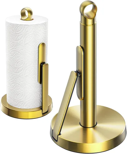 Miniatura 9 de theaoo Toallero de papel de acero inoxidable resistente con brazo de tensión, fácil de rasgar con una sola mano, moderno dispensador de encimera
