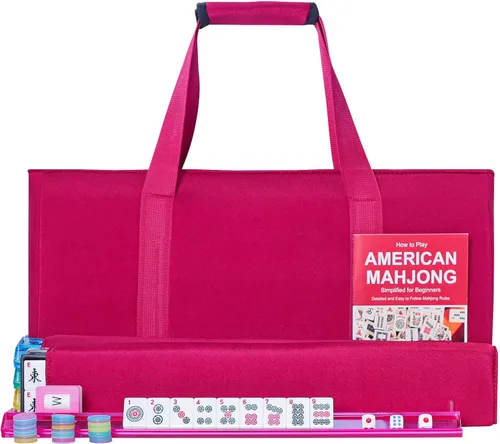 Miniatura 10 de Juego de Mahjong Americano GUSTARIA, 166 Azulejos Blancos Premium, 4 Estantes/Empujadores de Color Todo en Uno, Juego Completo Clásico de Azulejos