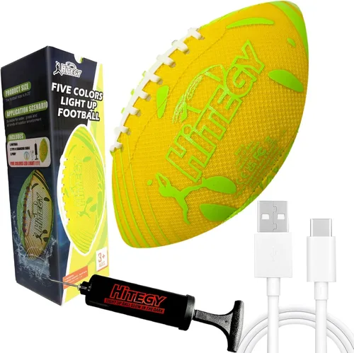 Glow in The Dark Football Light Up Football | USB-C Rechargeable LED Ball with Pump | Night Game Ball for Indoor & Outdoor Play | Gift Ready for