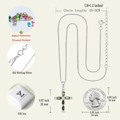 Miniatura 6 de YL Collar de cruz de piedras preciosas de plata de ley 925 con piedra natal religiosa, joyería para mujer