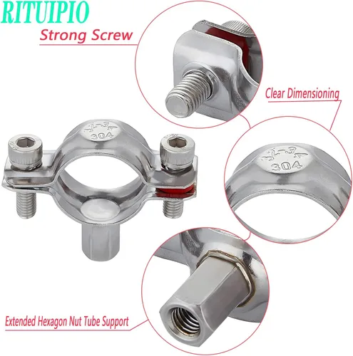 Miniatura 4 de 2 piezas alargar anillo dividido suspensión de tubo 304 acero inoxidable resistente soportes de tubería para tubería OD 15-19mm (0.59-0.75in)