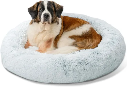 Best Friends by Sheri - The Original Calming Donut - Cama calmante en forma de dona para perros y gatos - Pelo largo, gris escarcha, XL, 45 x 45