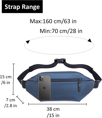 Miniatura 5 de Riñonera para hombres y mujeres Riñonera ajustable (cinturón de 28 a 63 pulgadas) – Bolsa grande impermeable para senderismo, correr, viajes, Azul