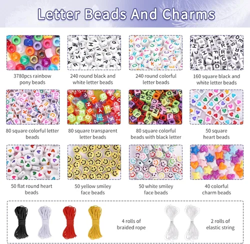 Miniatura 4 de QUEFE Kit de 4900 cuentas pony para pulseras Kandi, kit para hacer pulseras de la amistad con 84 colores de cuentas Kandi, cuentas para cabello