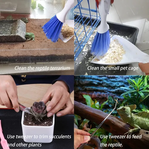 Miniatura 5 de Escoba de limpieza pequeña, herramienta de alimentación con cuchara, mini recogedor y cepillo, pinzas de acero inoxidable, limpiador de tanque