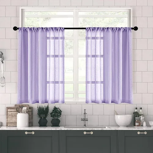 Miniatura 11 de MRTREES Cortinas transparentes de Aqua Blue, para cocina, de 36 pulgadas de longitud, cortinas transparentes de gasa con filtro de luz, cortinas