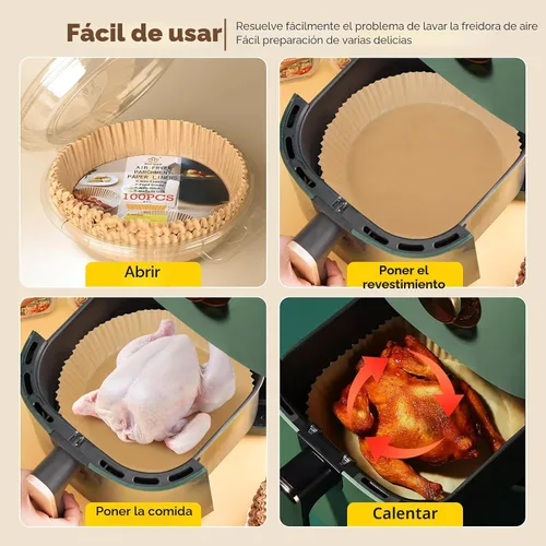 Miniatura 6 de Forros de papel para freidora de aire, 100 piezas forros de papel pergamino antiadherentes resistentes al aceite, forros para freidora de aire de 8