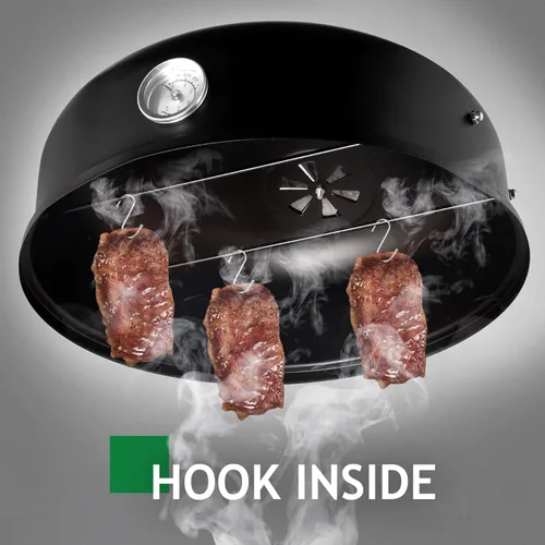 Miniatura 5 de Outvita Ahumador Vertical de Carbón de Acero de 18.5 Pulgadas, Parrilla Cocinero Portátil Resistente 3 en 1 para Exteriores con Termómetro Integrado
