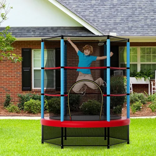 Miniatura 9 de Goplus Trampolín de 55 pulgadas para niños, cama elástica para niños con red de seguridad, diseño sin costuras, mini rebote recreativo