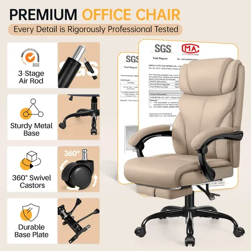 Miniatura 3 de HeroSet Silla de oficina grande y alta con reposapiés, silla ergonómica reclinable de cuero ejecutiva de 400 libras, soporte lumbar, sillas