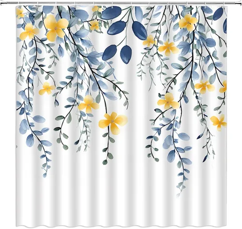 Miniatura 10 de Cortina de ducha con diseño de hojas florales, eucalipto azul, acuarela, plantas naturales, botánicas, bohemias, tela fresca, rústica, decoración