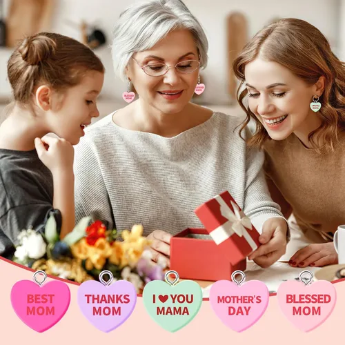 Miniatura 6 de Augshy 64 dijes para el día de la madre, cuentas de resina con forma de corazón, adorno de amor para mamá, colgante para manualidades, pulseras