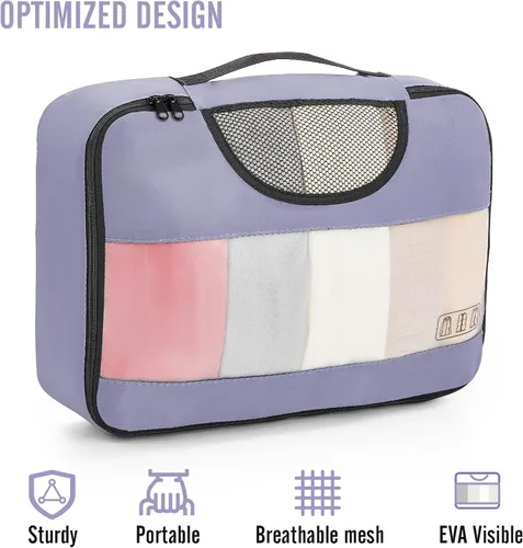 Miniatura 4 de Veken Juego de 8 cubos de embalaje para artículos esenciales de viaje, bolsas organizadoras de maleta en 4 tamaños, accesorios de equipaje de mano