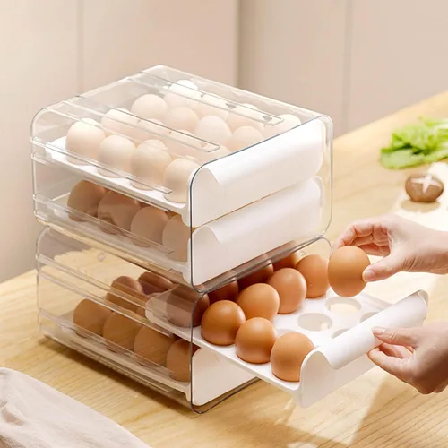 Miniatura 6 de Soporte para huevos de gran capacidad para refrigerador, contenedores organizadores de almacenamiento de huevos, organizador apilable de plástico
