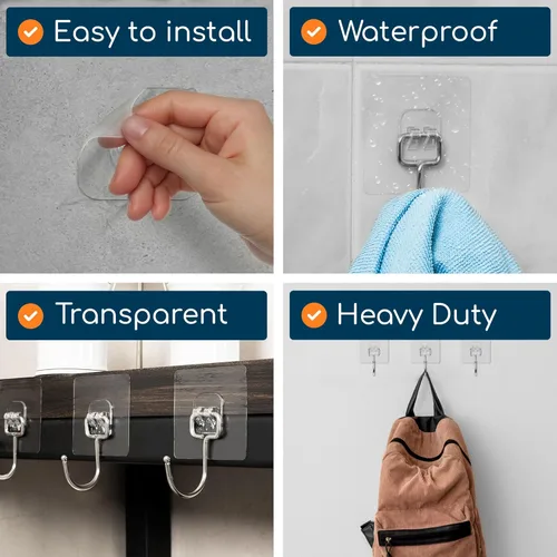 Miniatura 5 de GLUIT Ganchos adhesivos grandes de pared para colgar ganchos resistentes de 22 libras para paredes sin daños, ganchos adhesivos transparentes