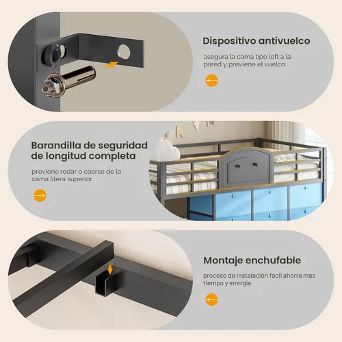 Miniatura 9 de VIAGDO Cama baja tipo loft de tamaño individual con 9 cajones de almacenamiento y luces LED, cama tipo loft de metal individual con almacenamiento