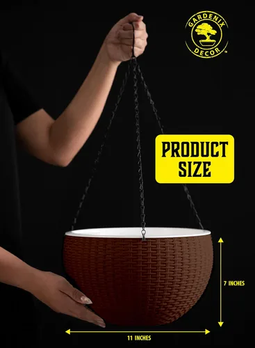 Miniatura 2 de GARDENIX DECOR Maceta colgante de riego automático, 11 pulgadas para interiores, marrón, fibra de coco con indicador de nivel de agua, redonda, 1