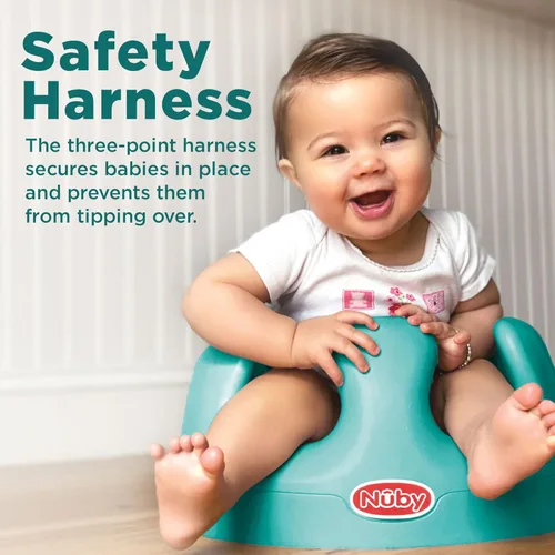 Miniatura 2 de Nuby My Floor Seat, cojín de espuma suave con arnés de seguridad y diseño de respaldo alto, para edades de 4 a 12 meses, aguamarina