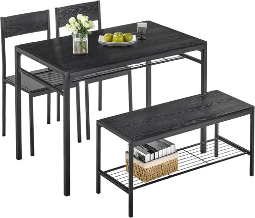 Miniatura 10 de VECELO Juego de mesa de comedor de cocina con banco tapizado y 2 sillas Diseño compacto que ahorra espacio Perfecto para apartamentos pequeños