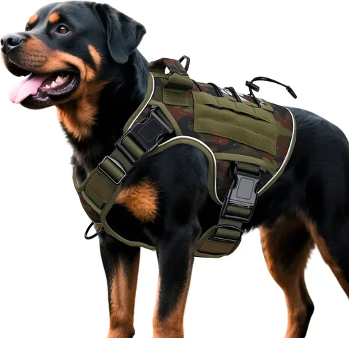 Miniatura 90 de Arnés táctico para perros grandes, chaleco reflectante ajustable sin tirones con sistema Molle, control de grado militar K9 para entrenamiento