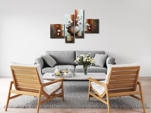 Miniatura 3 de Wieco Art - Arte para pared en lienzo moderno estirado y con marco, 100% pintado a mano, flores elegantes para decoración del hogar, pinturas