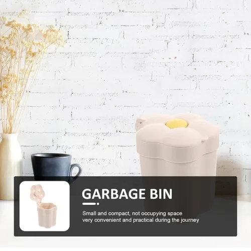 Miniatura 3 de Cabilock Mini basurero de escritorio con tapa en forma de flor, cubo de basura pequeño para oficina, dormitorio, organización de mesa