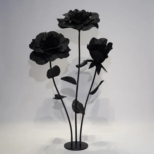 Miniatura 5 de Rosas negras de gran tamaño, flores artificiales gigantes para decoración con soporte, escultura de rosa de papel grande para bodas, fiestas