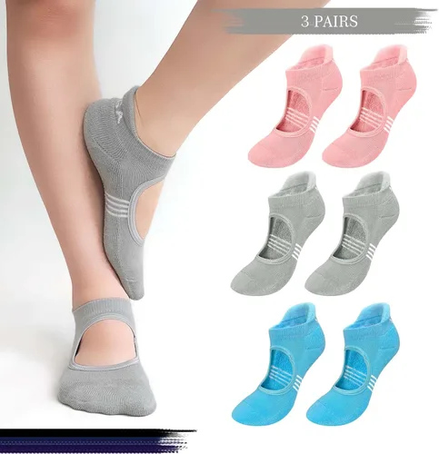 Miniatura 2 de Hellomamma Calcetines de yoga antideslizantes con agarres, calcetines de pilates y ballet para mujer