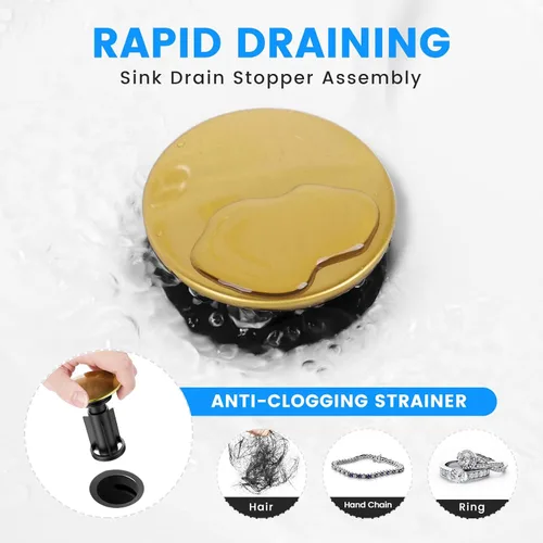 Miniatura 4 de Desagüe para lavabo con rebosadero, tapón para lavabo Hurran para mueble de baño con fregadero de recipiente, desagüe emergente de plástico