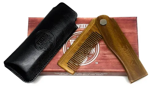 Miniatura 5 de Peine plegable para barba con bolsa de transporte para hombres, peine de madera natural con caja de regalo, peine de sándalo verde para aseo