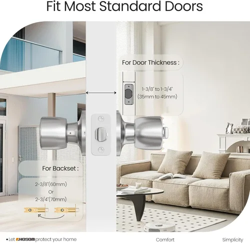 Miniatura 2 de HOSOM Pomo de puerta con cerradura y llave, perilla de entrada con llave, cerradura exterior e interior para puerta delantera, área comercial