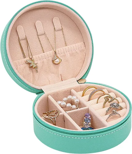 Joyero de viaje, mini organizador portátil con cremallera, de piel sintética sintética, pequeñas cajas de almacenamiento para anillos, aretes,