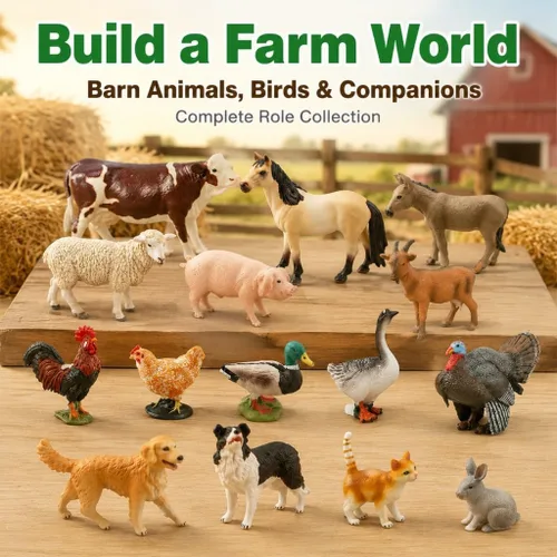 Miniatura 4 de EOIVSH - Juguetes de animales de granja para niños de 3 a 7 años, figura de juguete de plástico con vaca, caballo, pato, gato y perro