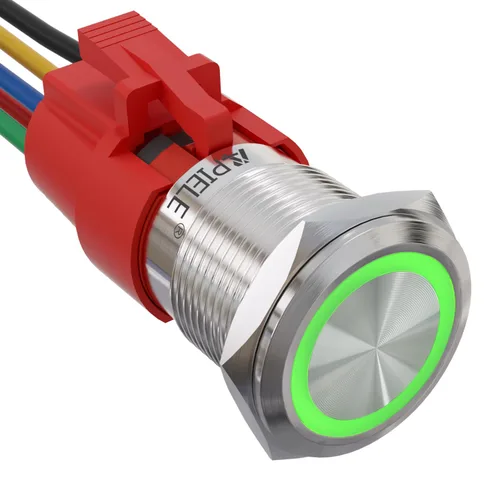 Miniatura 27 de APIELE Interruptor de botón de bloqueo de 0.748 in, 12 V CC, anillo de halo de ojo de ángel LED de 0.74 pulgadas, 1NO1NC SPDT con enchufe de cable