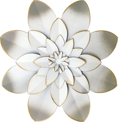 Miniatura 6 de Decoración artística de pared de flores de metal azul, escultura floral rústica moderna de 9.5 pulgadas, decoración desgastada para colgar